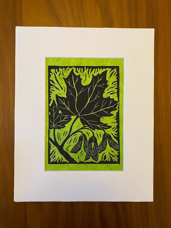Art & Collectibles Prints Wood & Linocut Prints Maple leaf block print ...