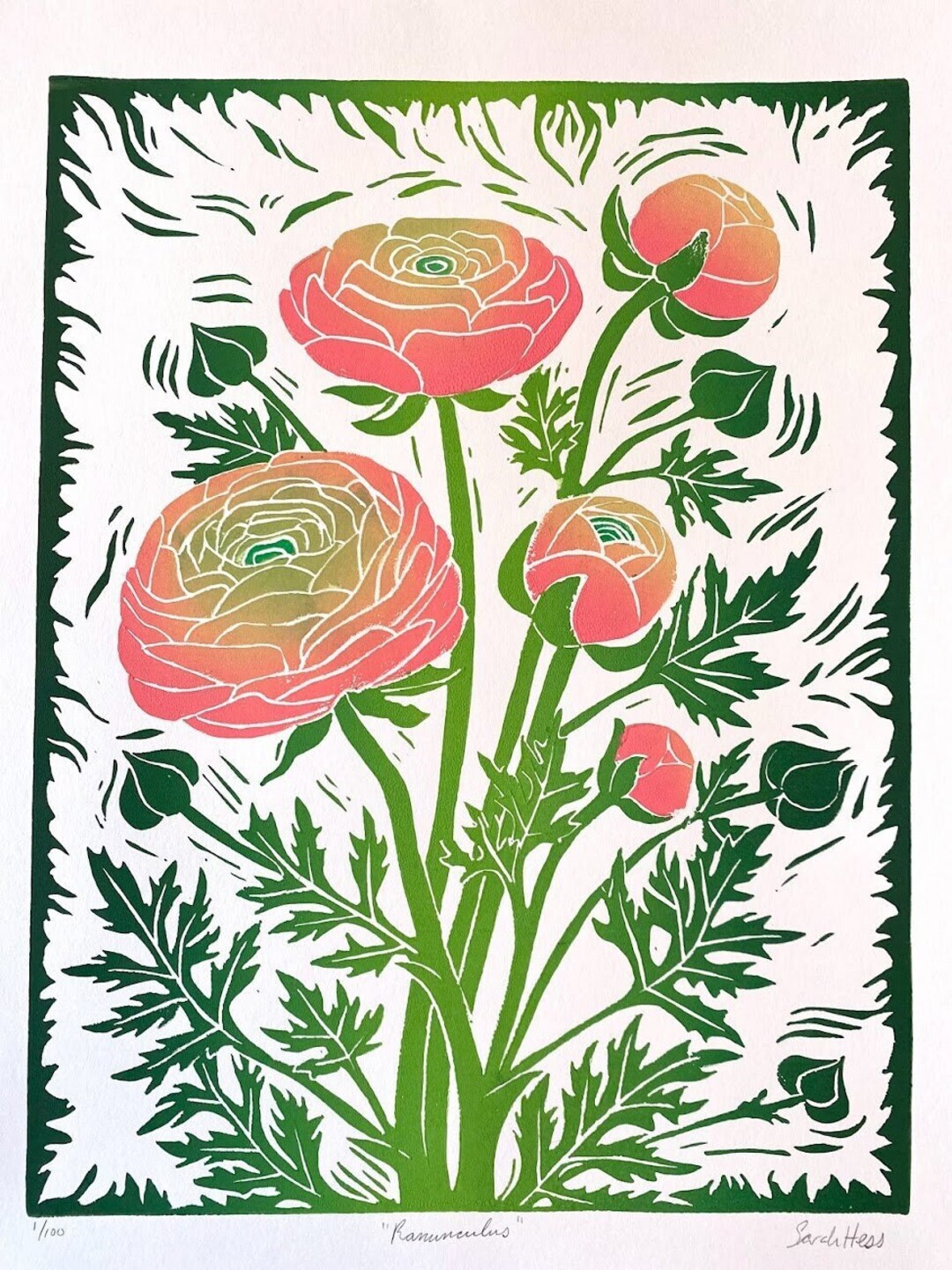 Buy Ranunculus Flower Block Print - Linocut Print Online in India - Etsy, image size:1080x1441