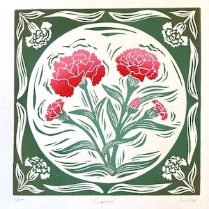 illets - bloc de fleurs imprimé - fleurs roses rouges - mois de naissance de janvier