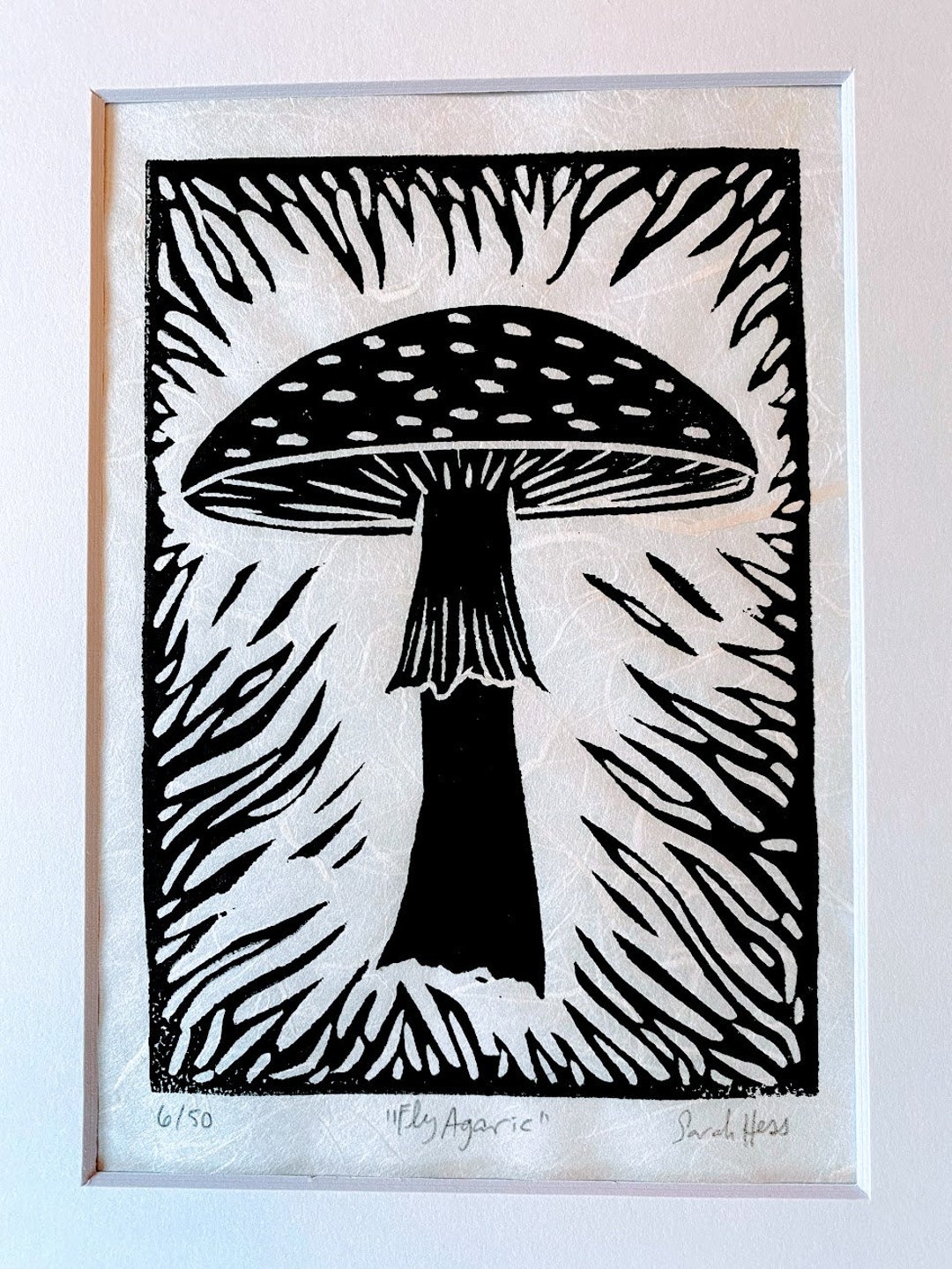 Fly Agaric Mushroom Block Print: Handmade Botanical Art on