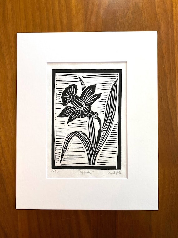 Daffodil Block Print - Flower Linocut Art - Etsy