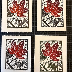 Red Maple Leaf Block Print - Linocut Art - Fall Leaves - Etsy