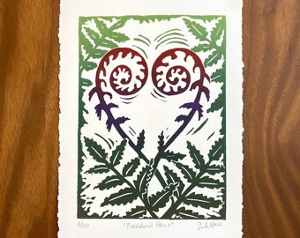Fern Heart - Fiddlehead Heart - Block Print