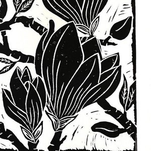 Saucer Magnolia Linocut Print Black and White Art - Etsy
