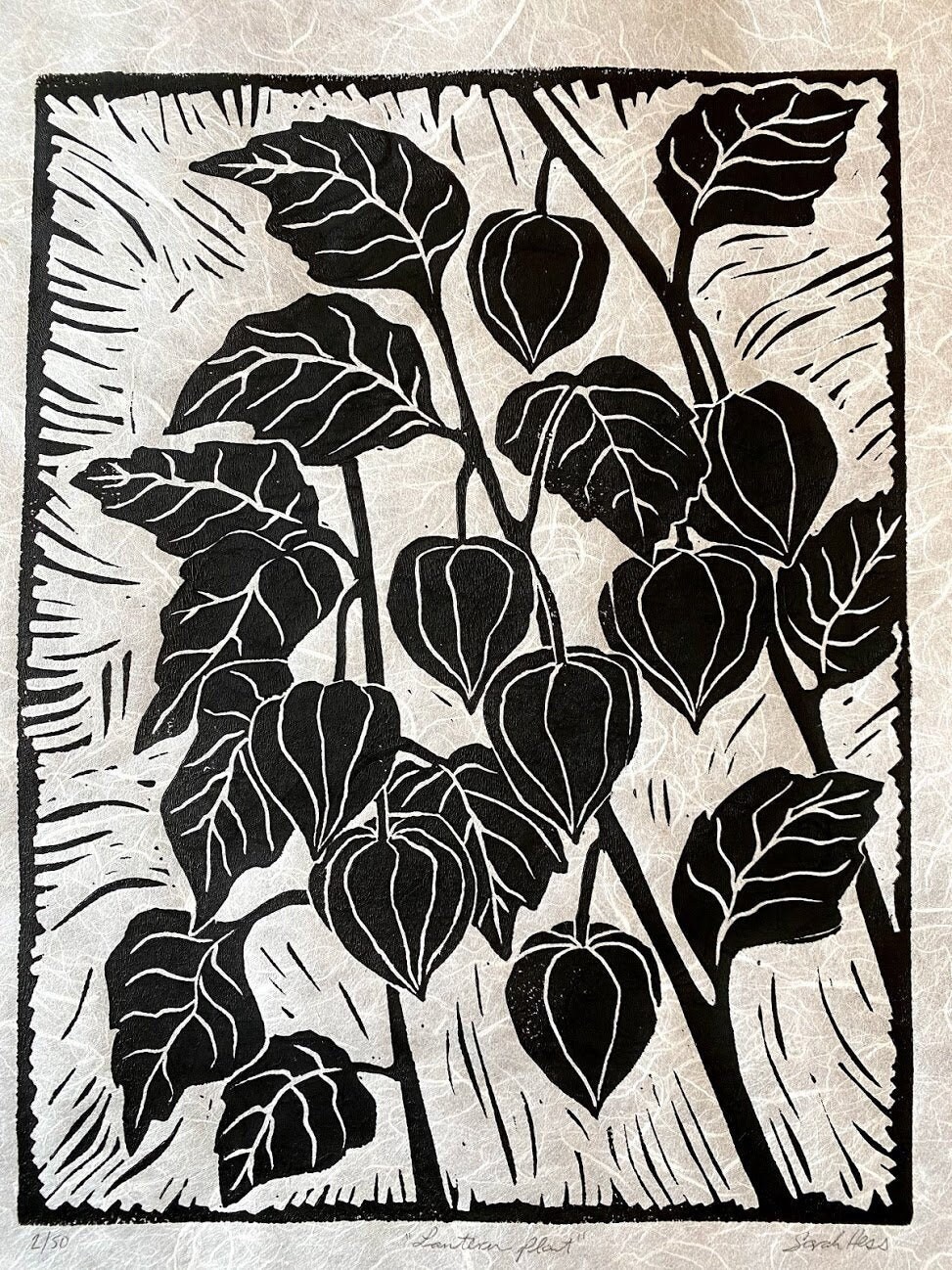 Lantern Plant Block Print Black & White Linocut Chinese | Etsy