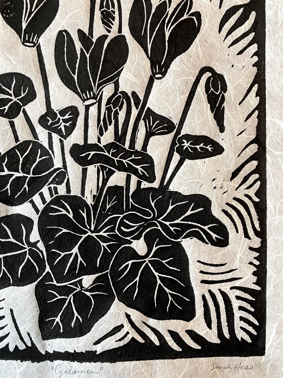 Cyclamen Block Print black and white flora l art linocut | Etsy
