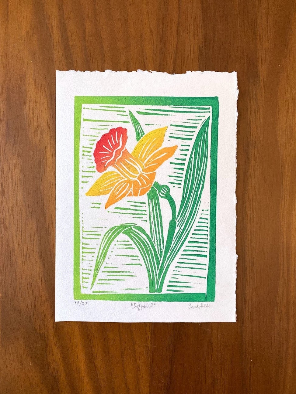 Daffodils Block Print - Colorful Linocut Print - Spring Flowers - Etsy