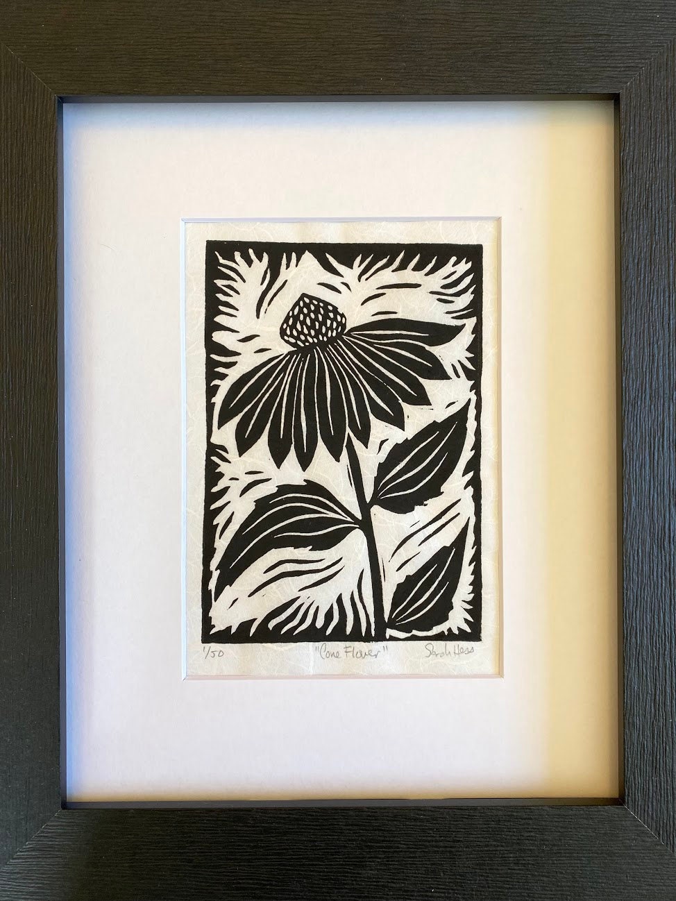 Cone Flower Black and White Block Print Linocut Print Etsy