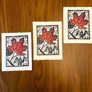 Red Maple Leaf Block Print - Linocut Art - Fall Leaves - Etsy