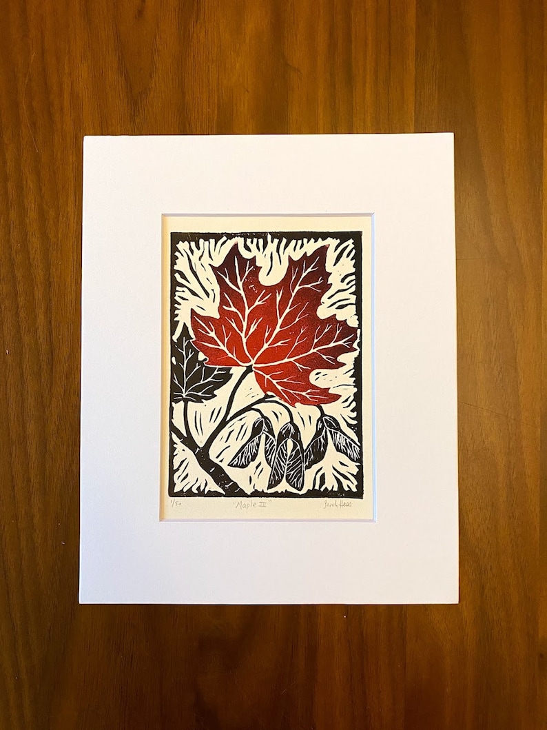 Red Maple Leaf Block Print - Linocut Art - Fall Leaves - Etsy