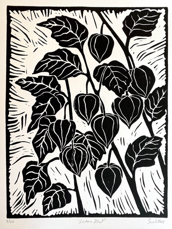 Figs Block Print Black and White Print Linocut Botanical Print 