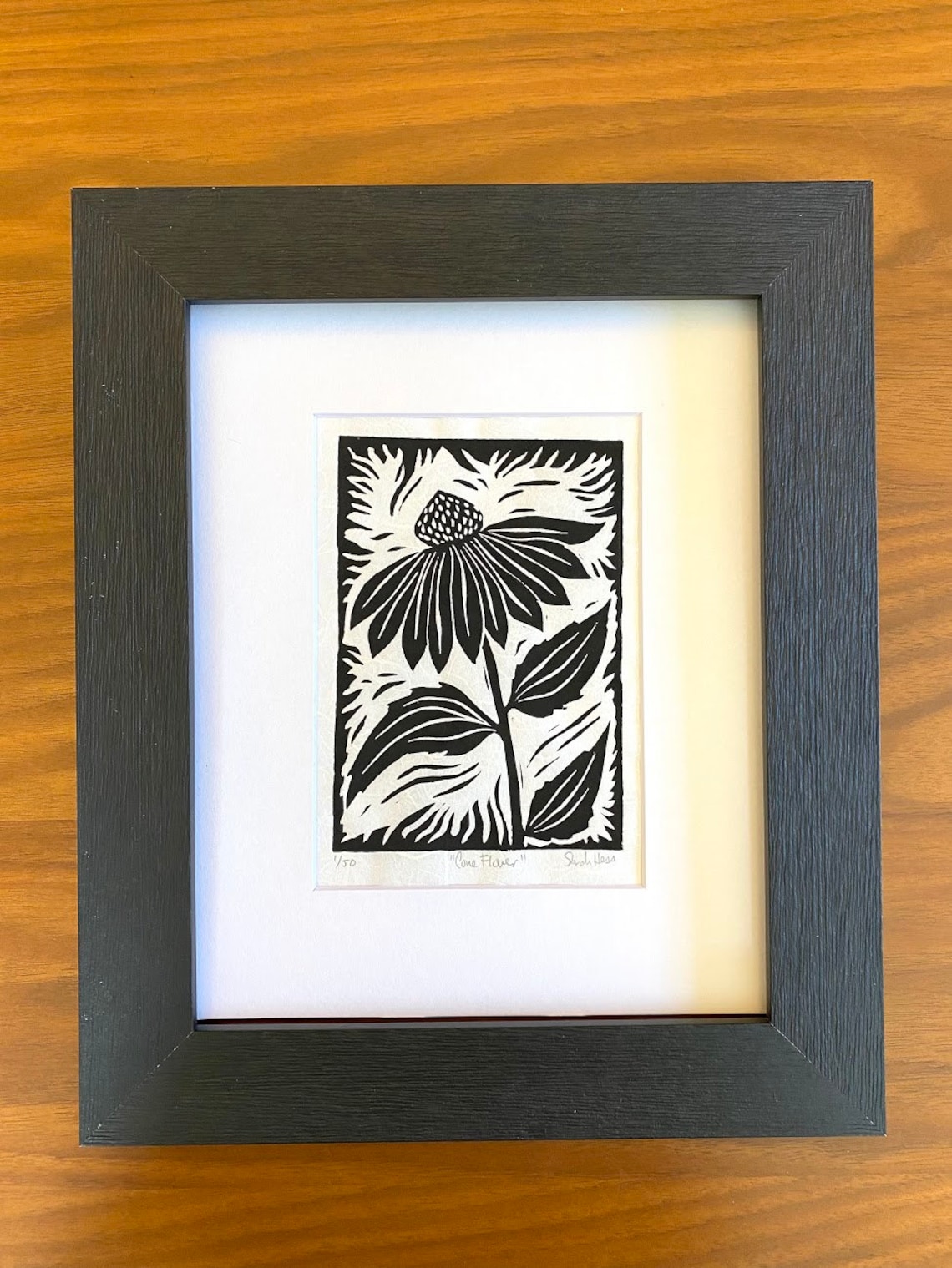Cone Flower Black and White Block Print Linocut Print Etsy