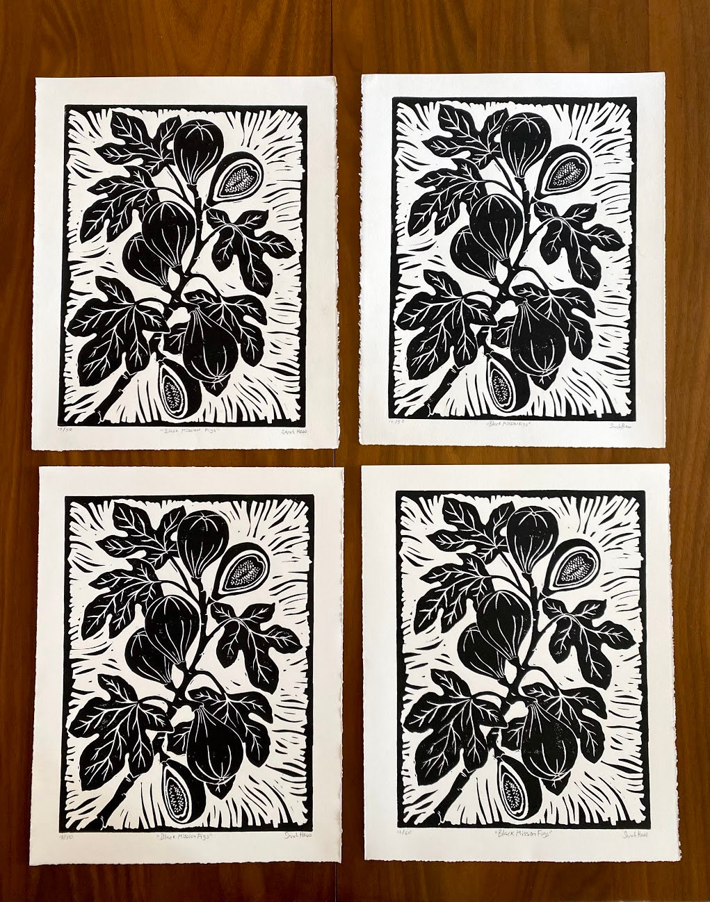 Figs Block Print Black and White Print Linocut Botanical Print 