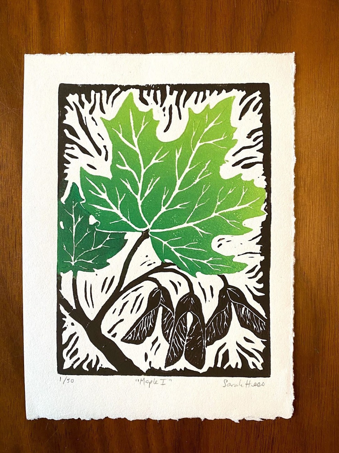 Green Maple Leaf Block Print - Linocut Art - Fall Leaves - Etsy
