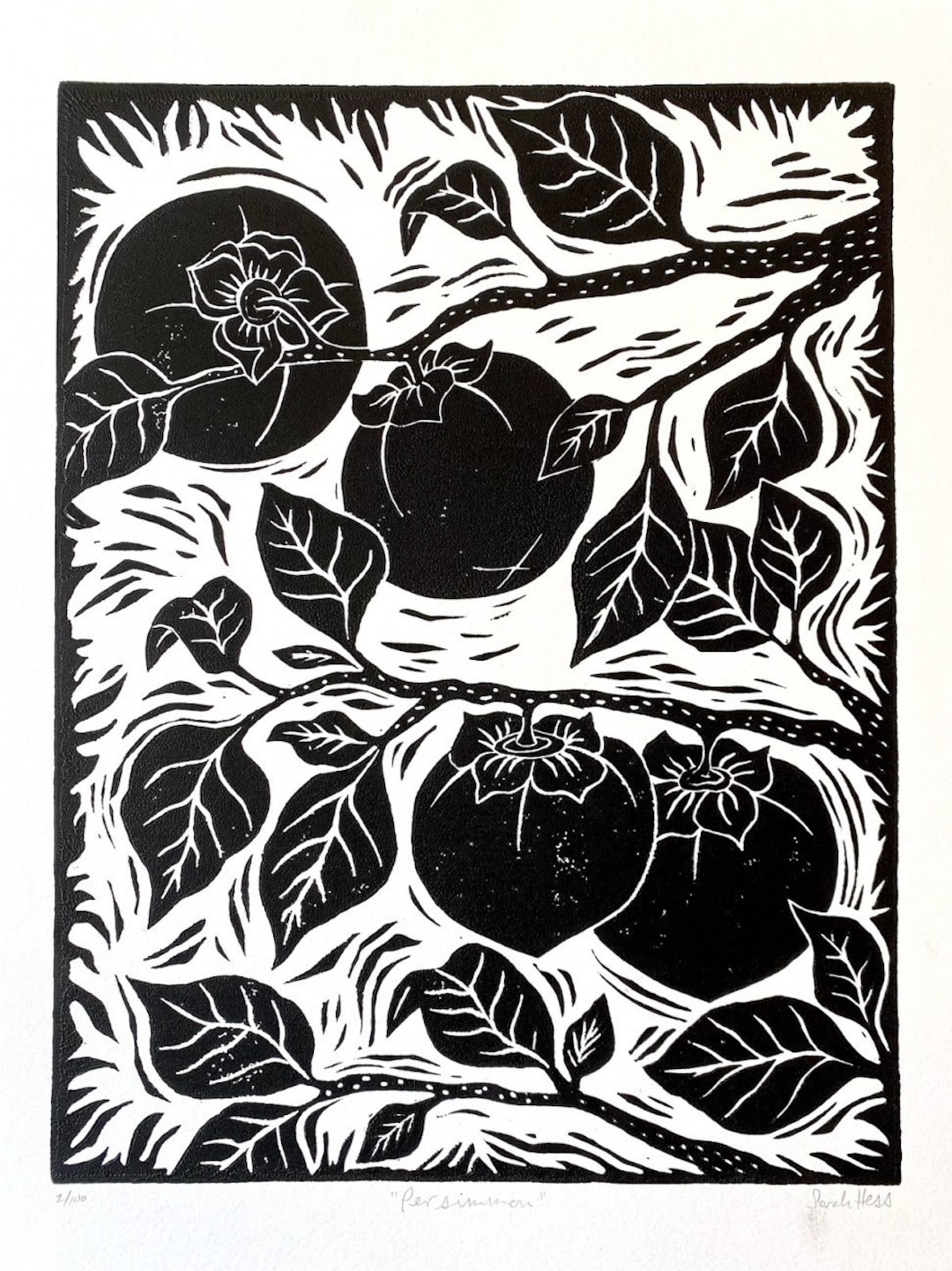 Persimmon Black & White Block Print Linocut Print - Etsy