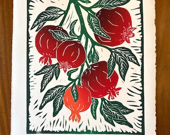 Pomegranate - Linocut block print