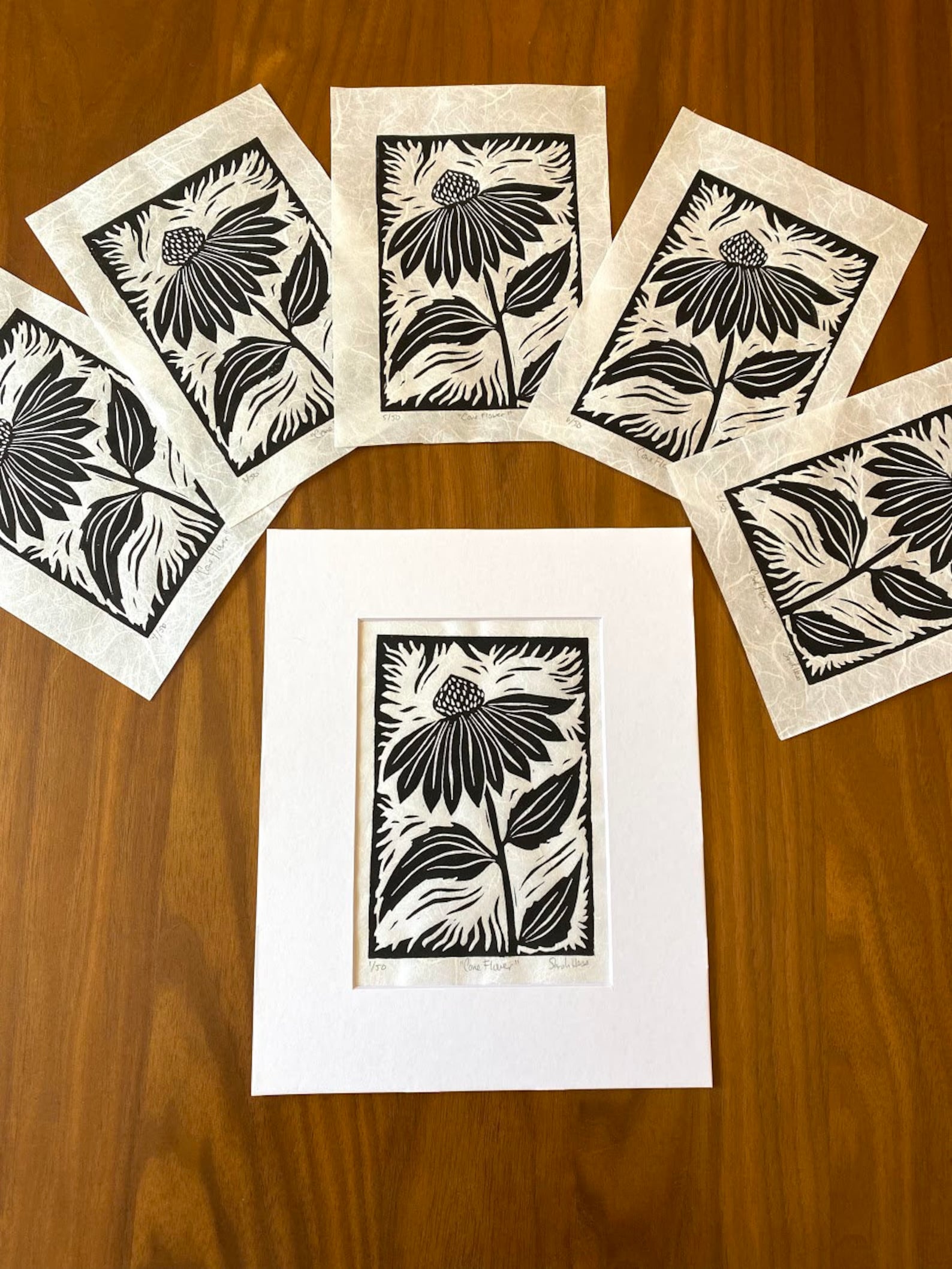 Cone Flower Black and White Block Print Linocut Print Etsy