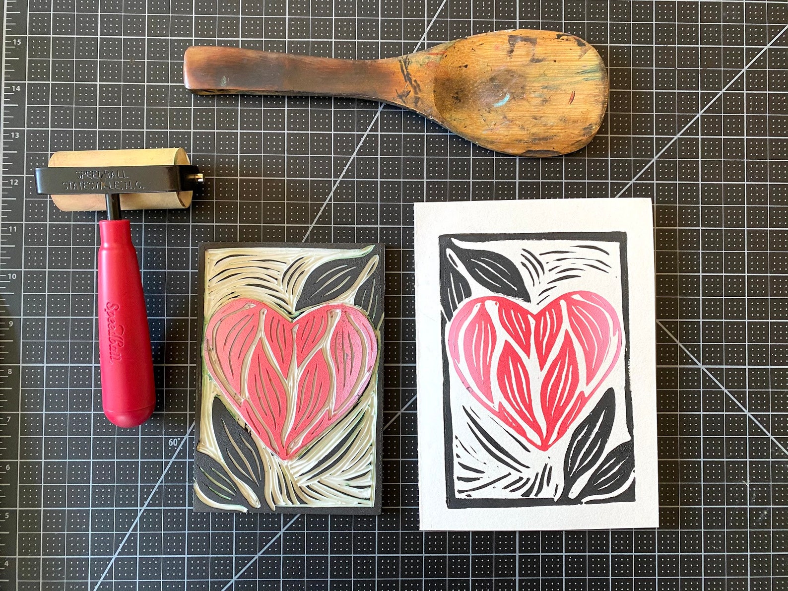 Heart Block Print Valentine Gift Linocut Heart Heart Etsy