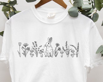 Rabbit Shirt Cottage Core Shirt Wild Flower Shirt Bunny Shirt Floral T Shirt Gardener Shirt Nature Aesthetic Rabbit Lover Gift