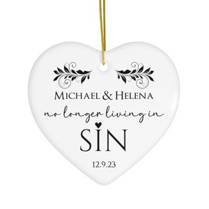 No Longer Living in Sin Ornament Newlywed Ornament Just Married Christmas Ornament Funny Newly Married Ornament for Couple Wedding Keepsake