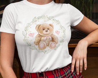 Coquette Clothing Coquette Top Dollcore Tee Shirt Coquette Aesthetic Soft Girl Teddy Bear Stuffed Animal Tee Dollette Aesthetic