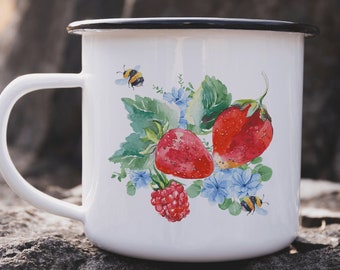 Cottagecore Mug Strawberry Mug Wildflower Mug Garden Mug Bee Cup Campfire Mug Camp Mug Cottagecore Decor Stainless Steel Mug