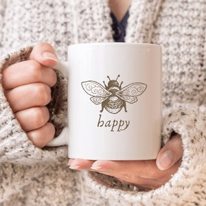 Bee Happy Mug Bee Mug Bee Lover Gift Bee Themed Gifts Cottagecore Mug Cottagecore Decor Vintage Style Bee Cup