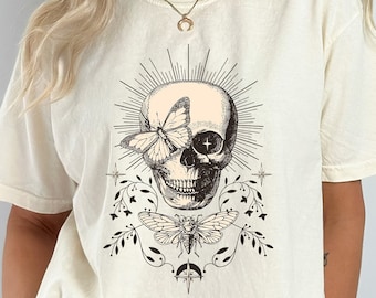 Skull Moth Shirt Vintage Skull T Shirt Mystical Shirt Witchcore Aesthetic Mystical Skull Tee Butterfly Skull Graphic Tee Celestial Shirt