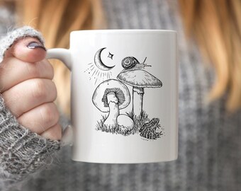 Mushroom Mug Frog Mug Snail Mug Goblincore Dark Academia Decor Mushroom Motifs Mug Mystical Mug Mushroom Coffee Cup Toad Mug