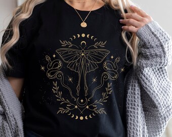 Luna Moth Shirt Moth Moon Shirt Celestial Moon Phase Shirt Mystical Shirt Whimsigoth Aesthetic Boho Witchy Aesthetic Goblincore Clothing