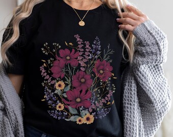 Whimsigoth Wildflower Shirt Boho Floral Shirt Cottagecore Botanical T Shirt Aesthetic Wild Flowers Shirt Comfort Colors Tee