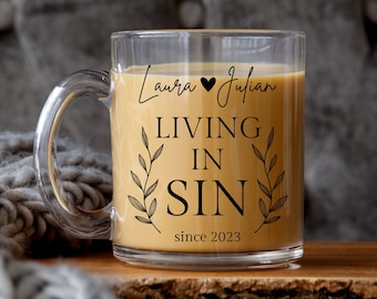 Living in Sin Mug Moving in Together Gift Personalized Living Together Gift First Apartment Keepsake Funny Housewarming Gift for Couple