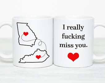 Long Distance Relationship Gift for Boyfriend I Miss You Gift Cute Valentines Gift for Boyfriend Girlfriend LDR Gift State to State Mug