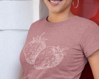 Strawberry Shirt Cottagecore Shirts Botanical Shirt Fruit Shirt Botany Shirt Coquette Clothing