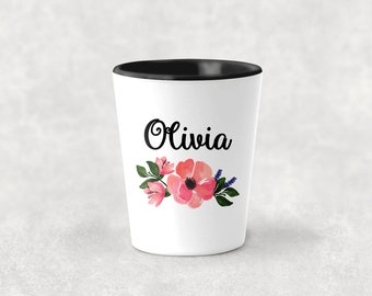 Customized Shot Glass Name Flower Shot Glass Personalized Bridesmaid Gifts Girly Shot Glasses