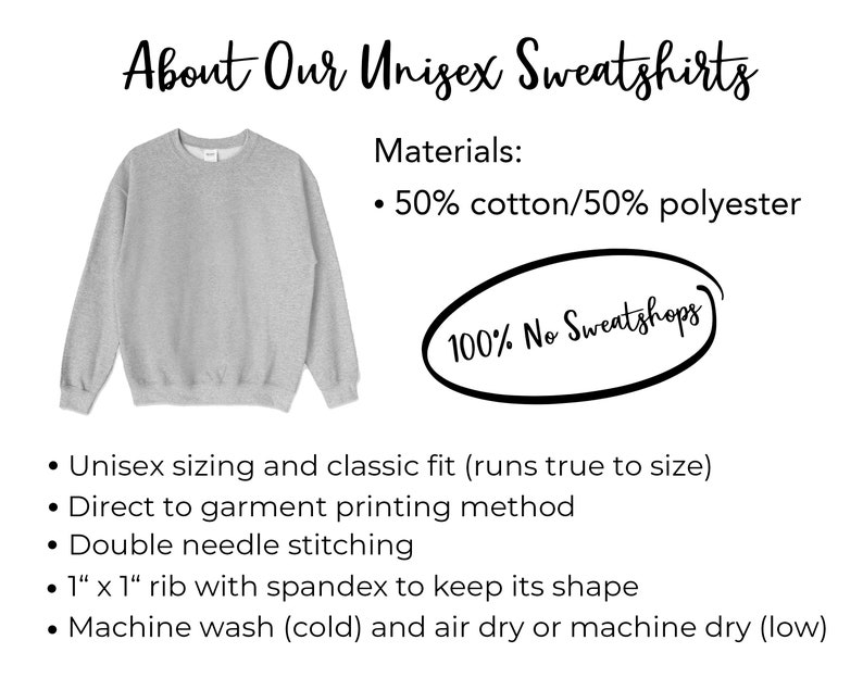 May include: A gray unisex sweatshirt made from 50% cotton and 50% polyester. The sweatshirt has a classic fit and is made with double needle stitching. The text "100% No Sweatshops" is visible on the image.