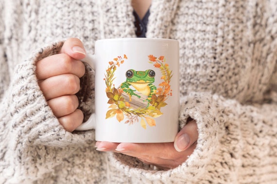Frog Mug Frog Cup Frog Aesthetic Cottagecore Mug Cute Frog Gift Frog Decor Frog Accessories Frog Mom Goblincore Decor Autumn Mug