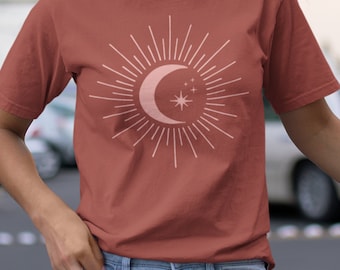 Boho Moon Shirt Crescent Moon TShirt Celestial Shirt Hippie Bohemian Mystical Retro Graphic Tee