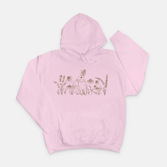 Rabbit Hoodie Rabbit and Wildflower Hoodie Bunny Hoodie