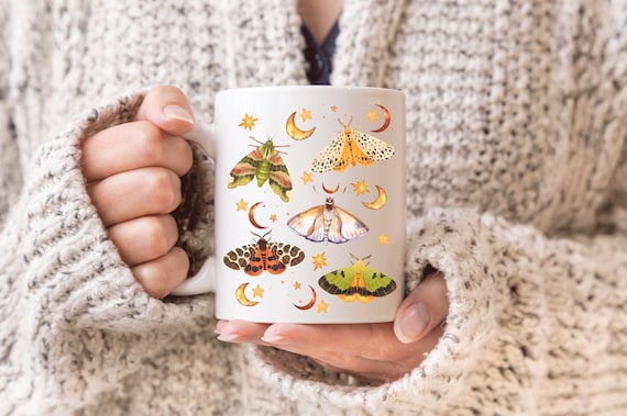Celestial Moth Mug Mystical Mug Witchy Mug Moon Mug Celestial Cup Pagan Mug Boho Mug Moth Art Goblincore Aesthetic Cottagecore Mug