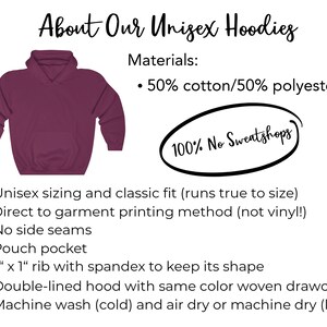 May include: A maroon unisex hoodie with a pouch pocket and a double-lined hood. The hoodie is made of 50% cotton and 50% polyester. The text "100% No Sweatshops" is printed on a white oval.