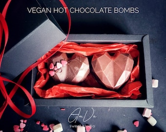 Vegan hot chocolate bombs, set of two heart shaped. Perfect present for you