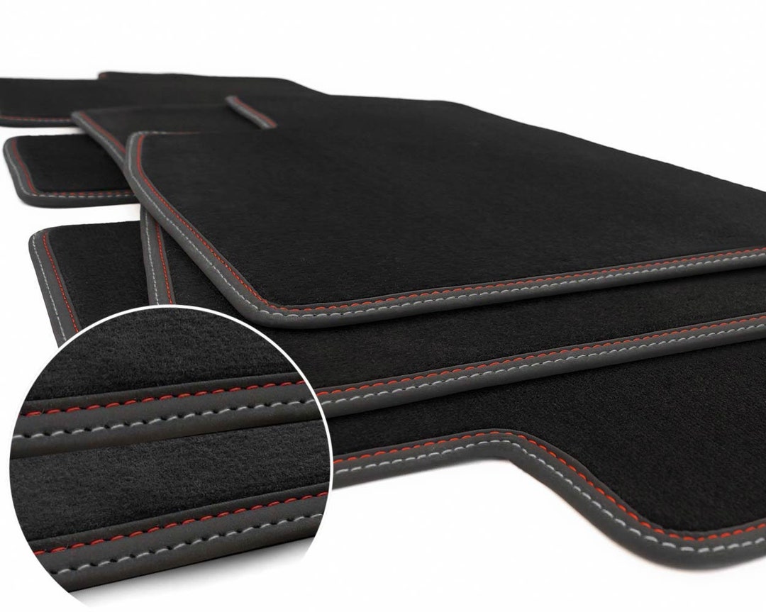 Floor Mats Tesla Model 3 double Seam Red, Silver Premium Velor Tuning Car Carpet 3piece