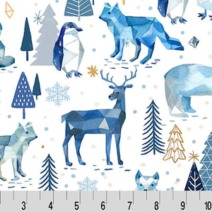 Winterland Digital Cuddle Seaglass, Shannon Fabrics, Cuddle, Minky,  Polar Bear Minky, Fox Minky,  Penguin Cuddle, Reindeer Minky