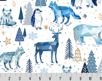 Winterland Digital Cuddle Seaglass, Shannon Fabrics, Cuddle, Minky,  Polar Bear Minky, Fox Minky,  Penguin Cuddle, Reindeer Minky