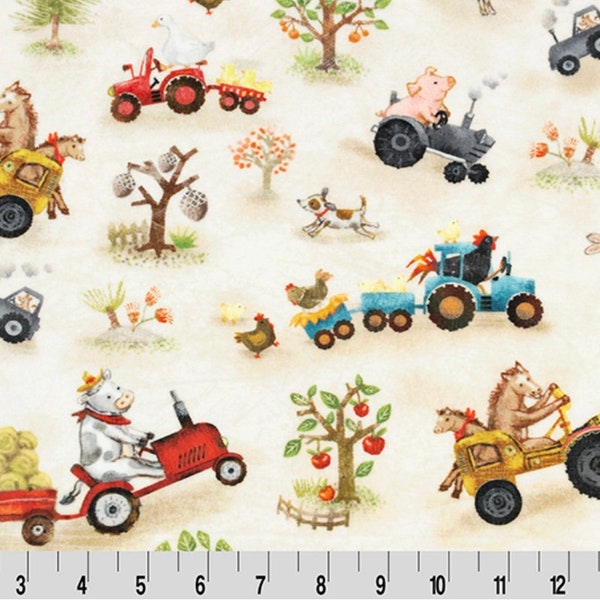 Farm Funny Digital Cuddle, Shannon Fabrics, Cuddle, Minky, Farm Animal Minky, Cow Minky, Tractor, Sheep, Chicken, Barn Cuddle, Minky, Gift