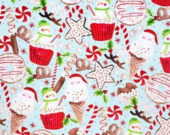 Xmas Treats Digital Cuddle Aqua, Shannon Fabrics, Cuddle, Minky, Multi Colored Minky, Christmas Minky, Cookie Cuddle, Minky, Winter Minky