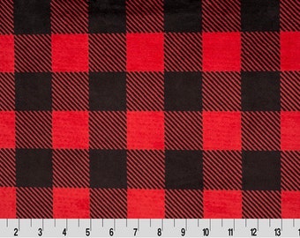 Buffalo Check Cuddle Scarlet/Black, Buffalo Check Minky, Buffalo Check Cuddle, Shannon Fabrics, Plaid Minky, Plaid Cuddle, Red Minky, Black