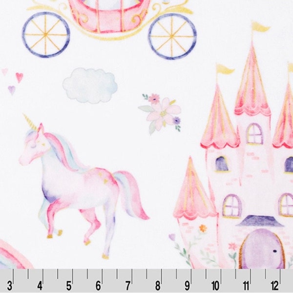 Fairy tale Digital Cuddle Blush, Shannon Fabrics, Cuddle, Minky, Horse Minky, Princess Cuddle, Pink Horse Minky, Castle Minky, Gift, Minky