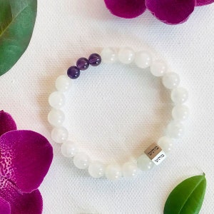 Healing 72 Name Bracelet - Solid Silver, Rainbow Moonstone and Amethyst - Hebrew Name, Jewish Jewelry, Kabbalah Bracelet, Gift for her